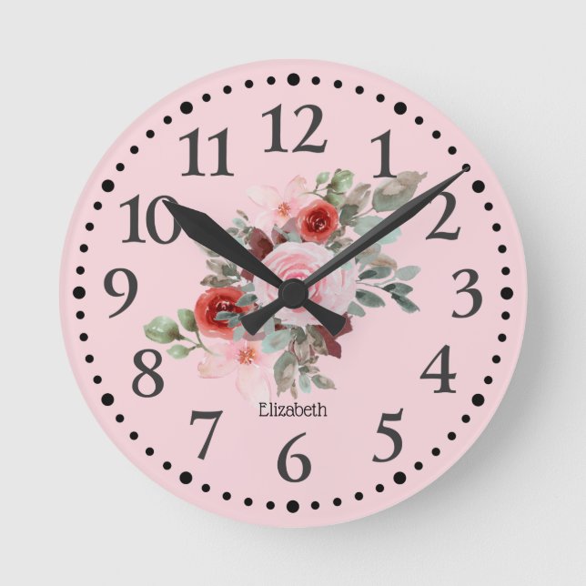 Horloge Ronde Pink Beautiful Floral Round Clock (Recto)