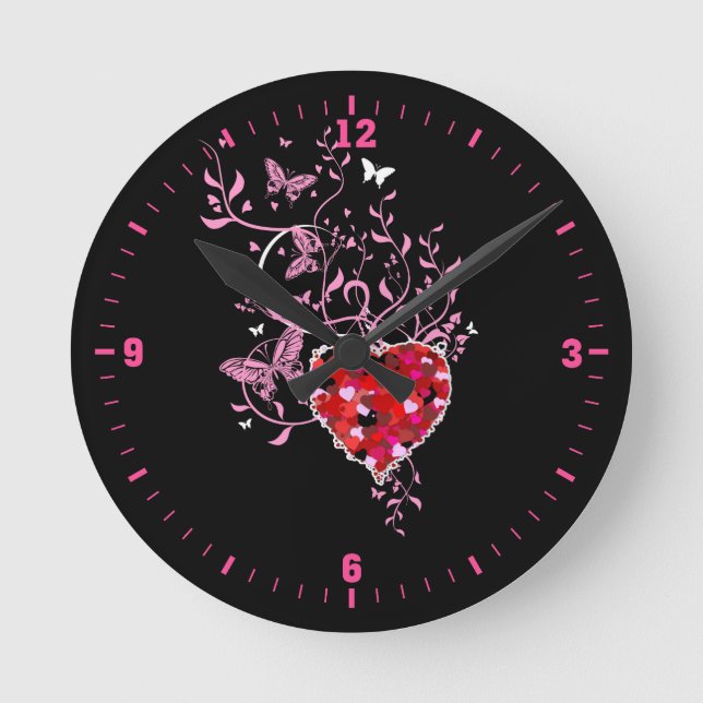 Horloge Ronde Pink Butterfly Floral Design (Recto)