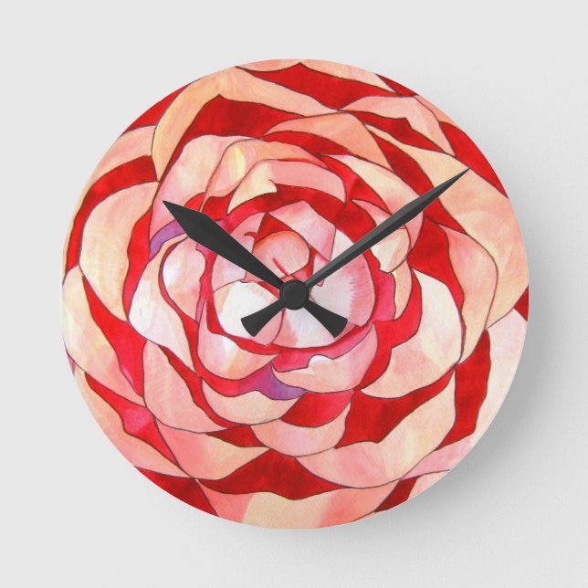 Horloge Ronde Pink Camellia abstract art painting original (Recto)