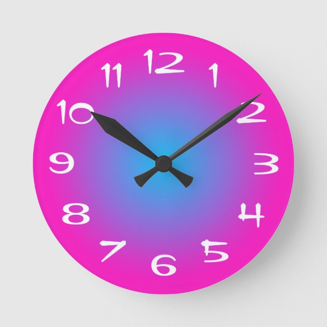 Horloge Ronde Pink chaud et bleu Aqua Radial dégradé (Recto)