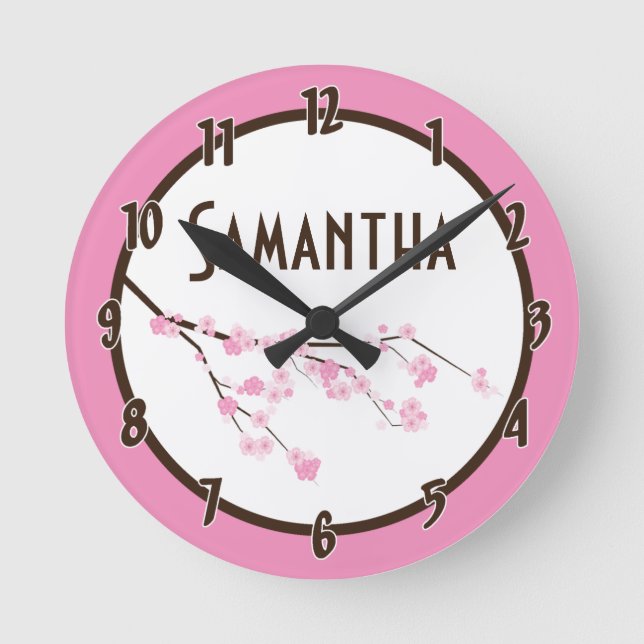 Horloge Ronde Pink Cherry Blossom Flower Personalized Clock (Recto)