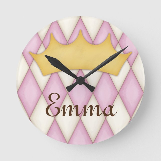 Horloge Ronde Pink Diamond Check Personalized Princess (Recto)