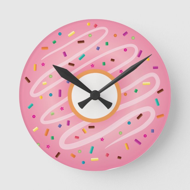 Horloge Ronde Pink Donut with Rainbow Sprinkles (Recto)