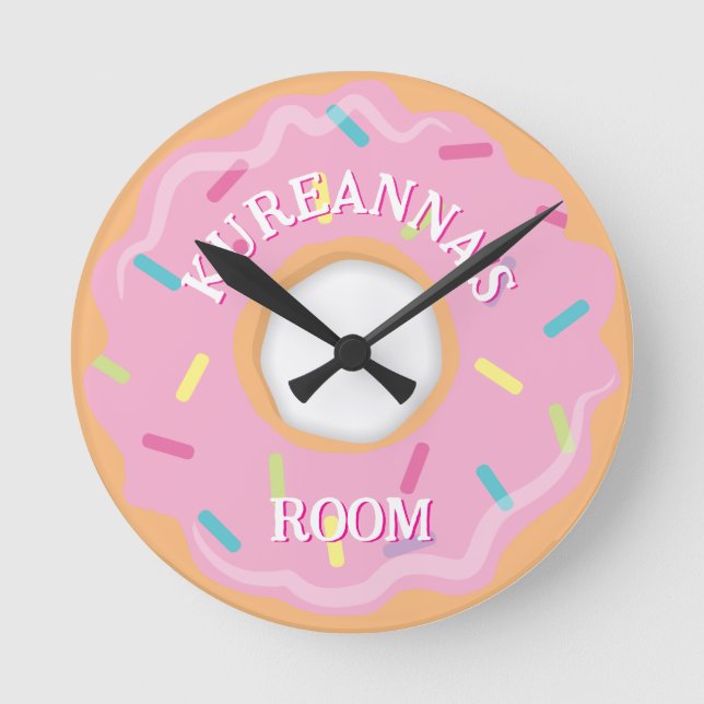 Horloge Ronde Pink Donut with Sprinkles Bedroom or Playroom (Recto)