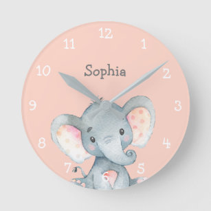 Horloge Ronde Pink Elephant Cute Baby Girl