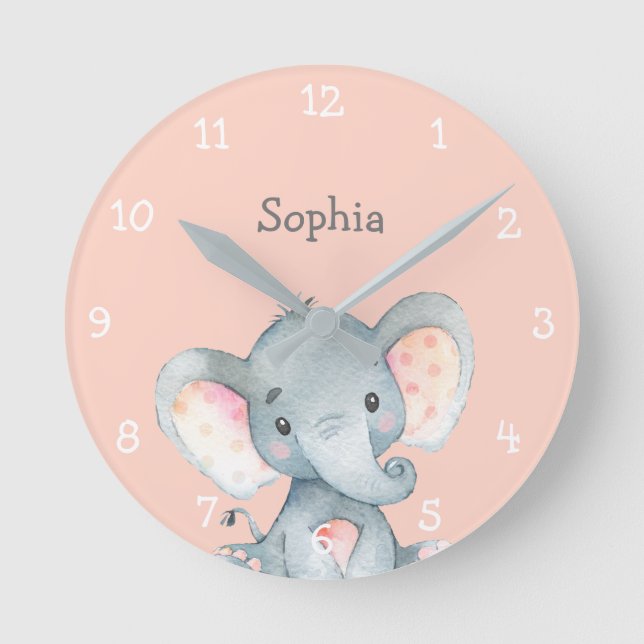 Horloge Ronde Pink Elephant Cute Baby Girl (Recto)