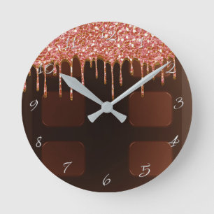 Horloge Ronde Pink Glitter Drip Chocolate Candy Bar Glam