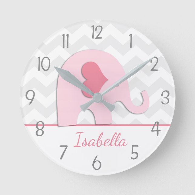 Horloge Ronde Pink Grey Elephant Wall (Recto)