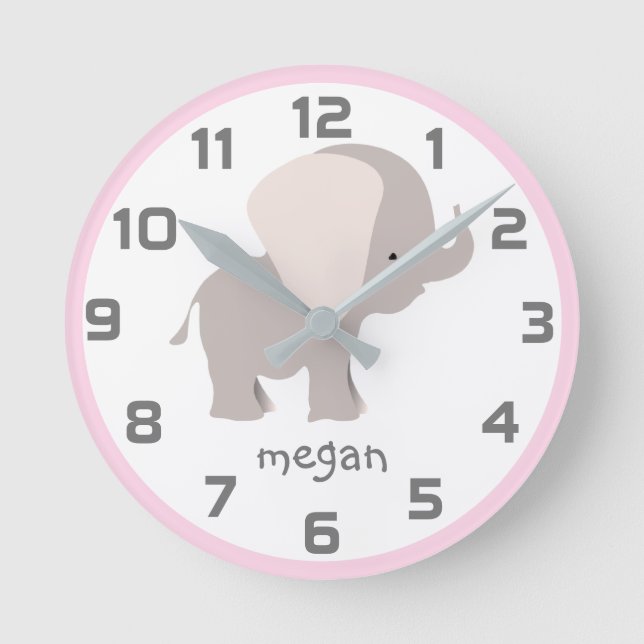 Horloge Ronde Pink Grey Elephant Wall Clock (Recto)