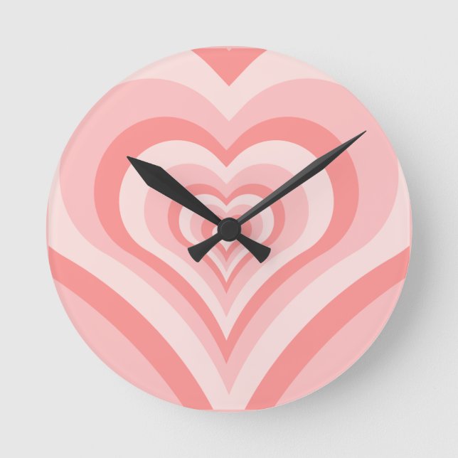 Horloge Ronde Pink Heart Gradient Pattern – Cute Girly Love (Recto)