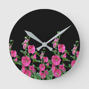 Horloge Ronde Pink Hollyhocks