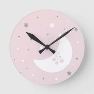 Horloge Ronde Pink Moon and Stars