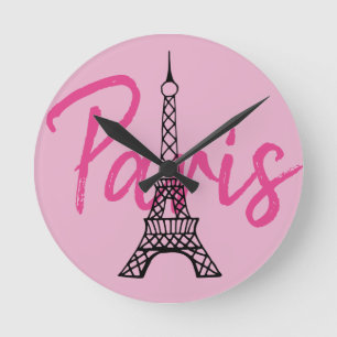 Horloge Ronde Pink Paris Wall