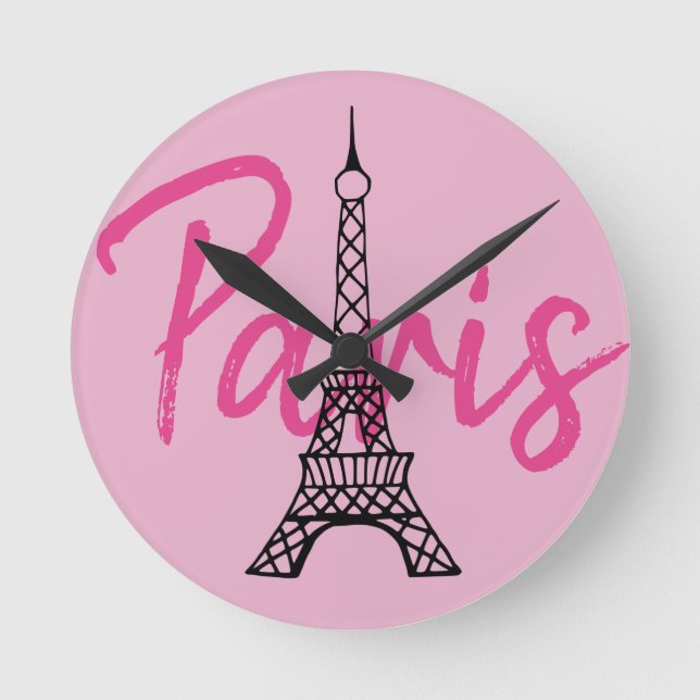 Horloge Ronde Pink Paris Wall (Recto)