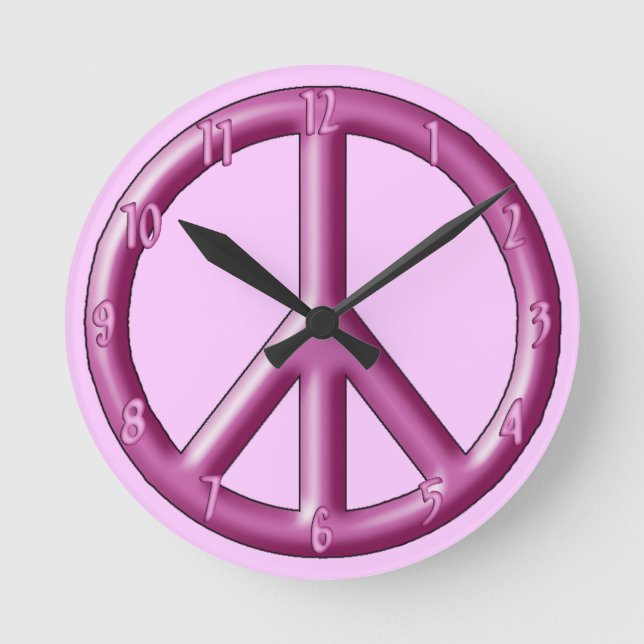 Horloge Ronde Pink peace sign wall clock. (Recto)