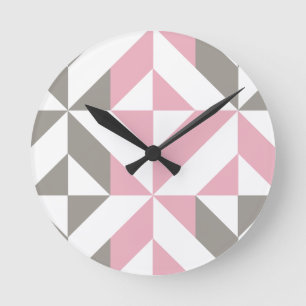 Horloge Ronde Pink Raspberry and Silver Geometric ZigZag