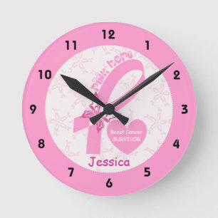 Horloge Ronde Pink Ribbon Breast cancer survivor & pink border