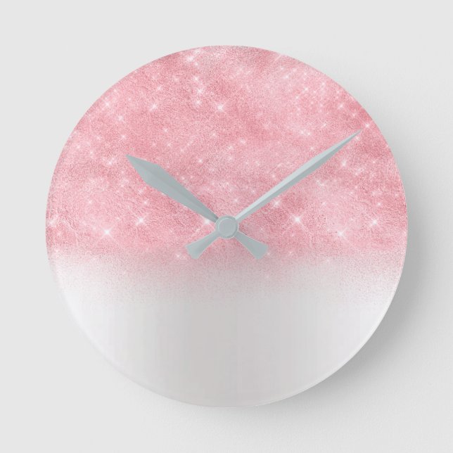 Horloge Ronde Pink Rose Glitter Metal Gray Silver Sparkly Abstra (Recto)