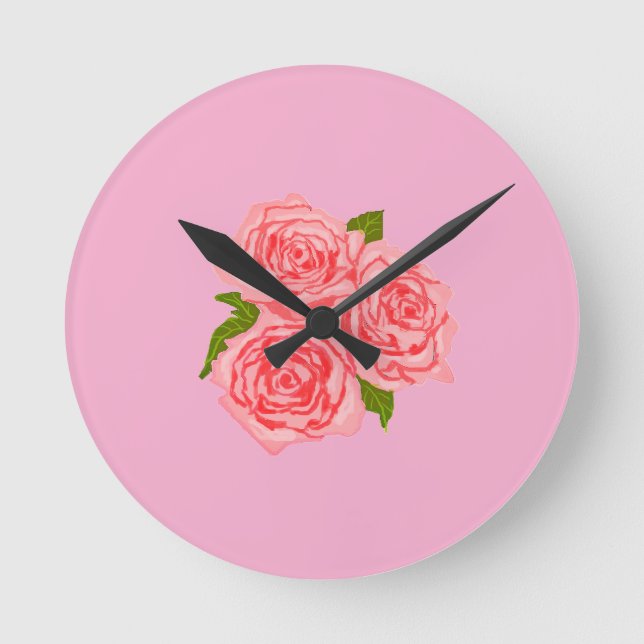 Horloge Ronde Pink roses (Recto)