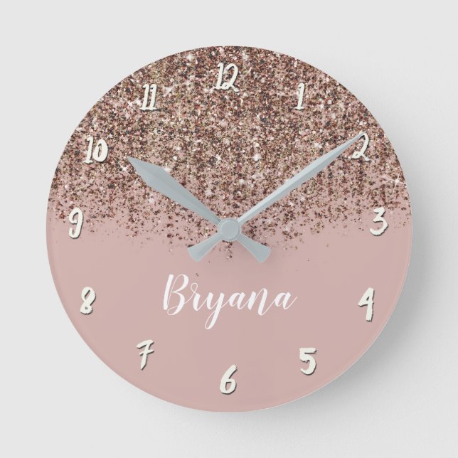 Horloge Ronde Pink Taupe Bronze Gold Glitter Glam Girly Chic (Recto)