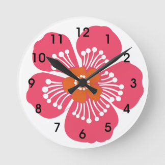 Horloge Ronde Pink Tropical Flower Wall