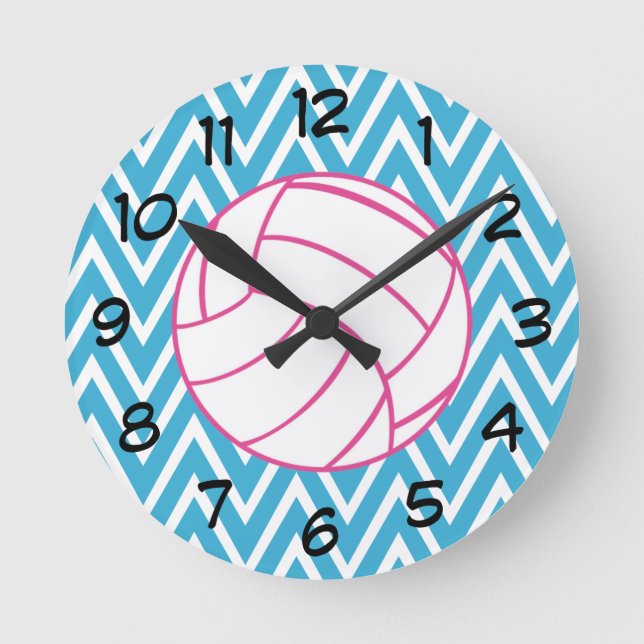 Horloge Ronde Pink Volleyball Chevron Zigzag Pattern Wall Clock (Recto)