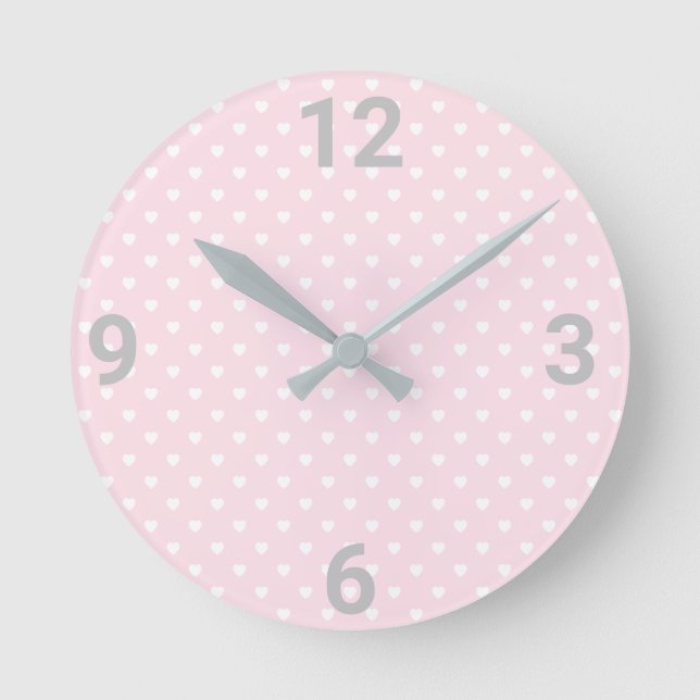 Horloge Ronde Pink White Heart Modern Wall Clock (Recto)