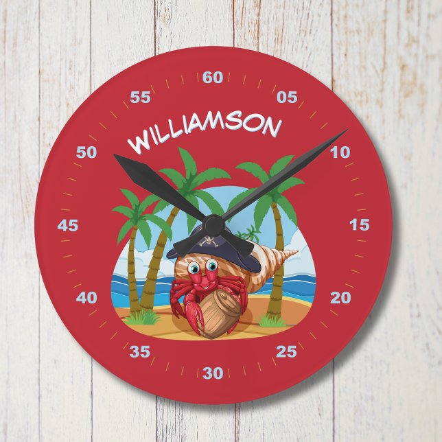 Horloge Ronde Pirate Hermite Personnalisé Crab Plage amusant enf (Créateur téléchargé)