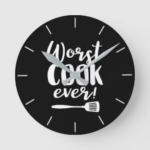 Horloge Ronde Pire Cuisiner Jamais Drôle Chef Citer Cuisine Noir