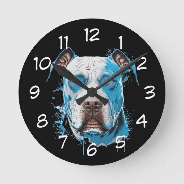 Horloge Ronde Pitbulbe blanc aux yeux bleus (Recto)