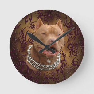 Horloge Ronde Pitbull brown tribal tattoo