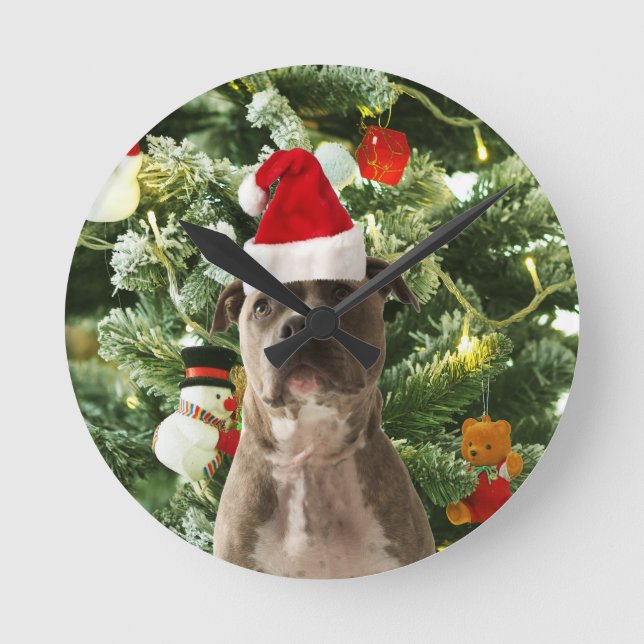 Horloge Ronde Pitbull Chien Arbre de Noël Ornements Snowman (Recto)