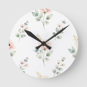 Horloge Ronde Pivoine Eucalyptus Aquarelle Fleur délicate