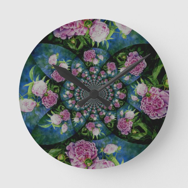 Horloge Ronde Pivoine Mandala (Recto)