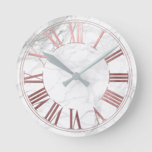Horloge Ronde PixDezines FAUX OR ROSE CHIFFRES ROMAINS