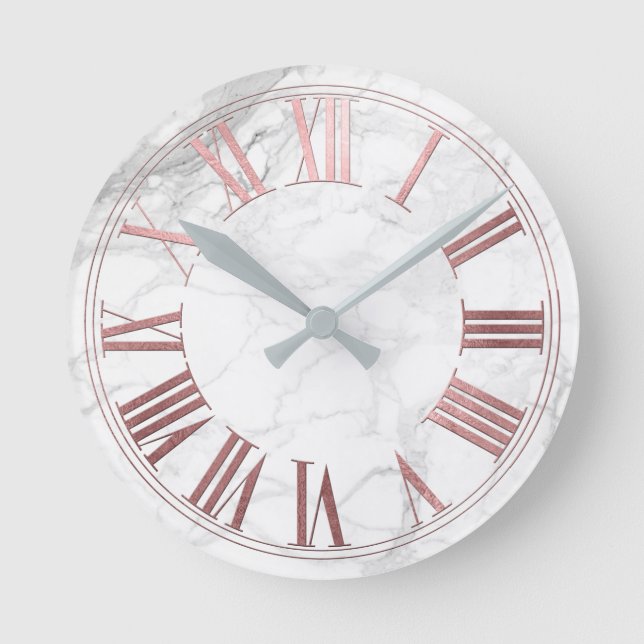 Horloge Ronde PixDezines FAUX OR ROSE CHIFFRES ROMAINS (Recto)
