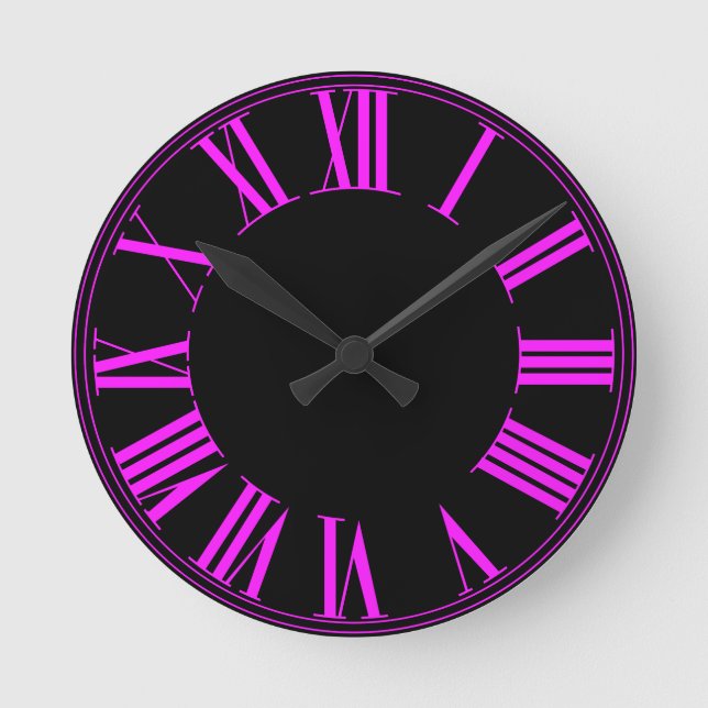 Horloge Ronde PixDezines Fluorescent Pink Roman Numeros (Recto)