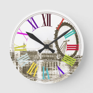 Horloge Ronde PixDezines londres oeil/do-it-yourself couleur arr