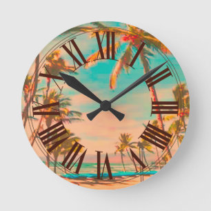 Horloge Ronde PixDezines plage vintage d'Hawaï