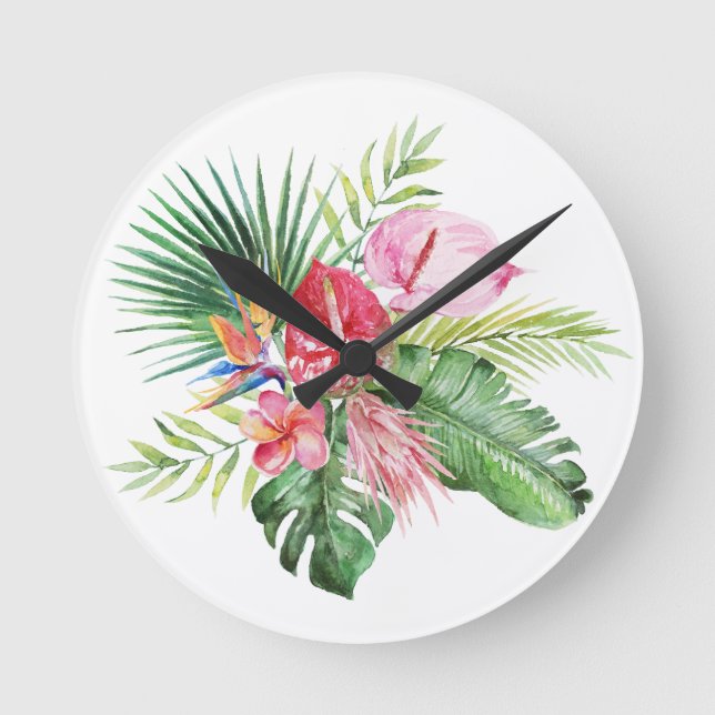 Horloge Ronde PixDezines Tropical Paradise Lush Floral Foliage (Recto)