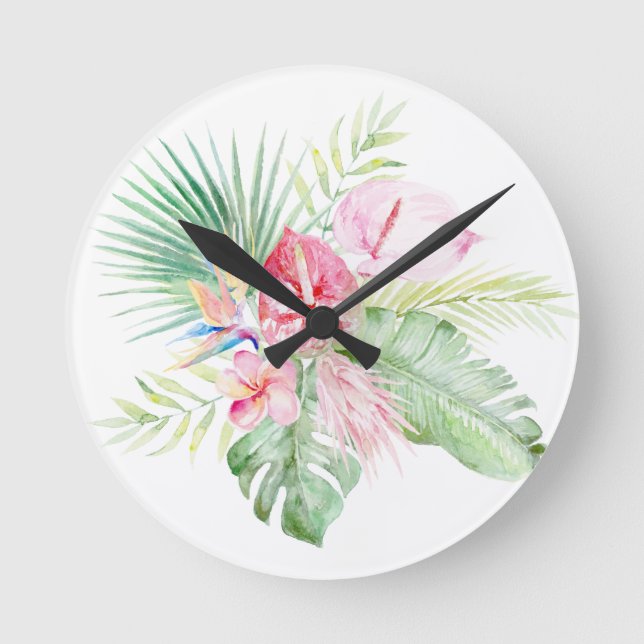 Horloge Ronde PixDezines Tropical Paradise Pastel Floral Foliage (Recto)
