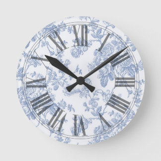Horloge Ronde PixDezines Vintage Blue Rose Toile