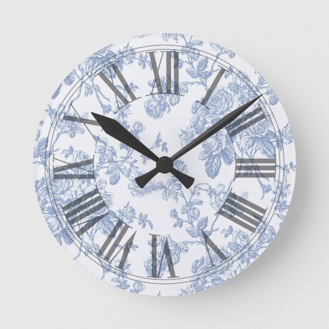 Horloge Ronde PixDezines Vintage Blue Rose Toile (Recto)