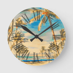 Horloge Ronde PixDezines vintage hawaii beach