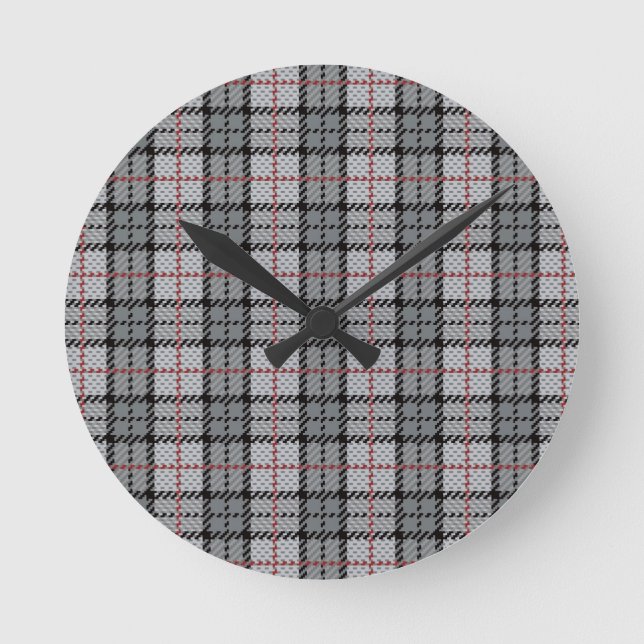 Horloge Ronde Pixel Plaid à Grey with Red Stripe (Recto)
