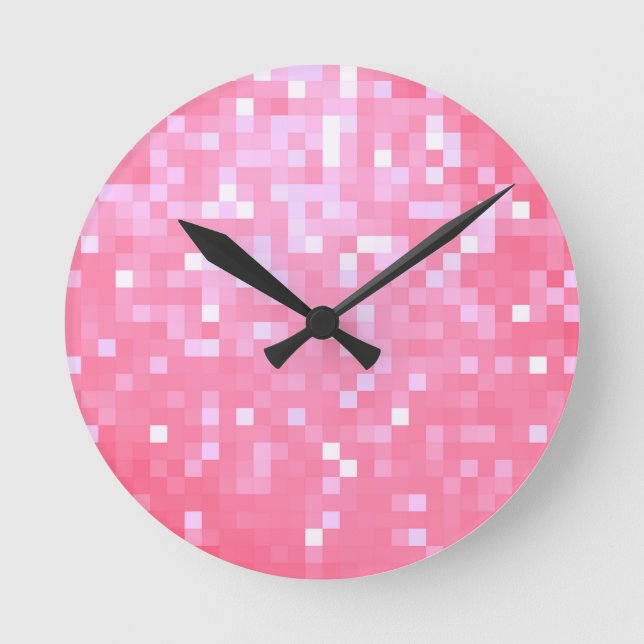 Horloge Ronde Pixel rose étincelle (Recto)