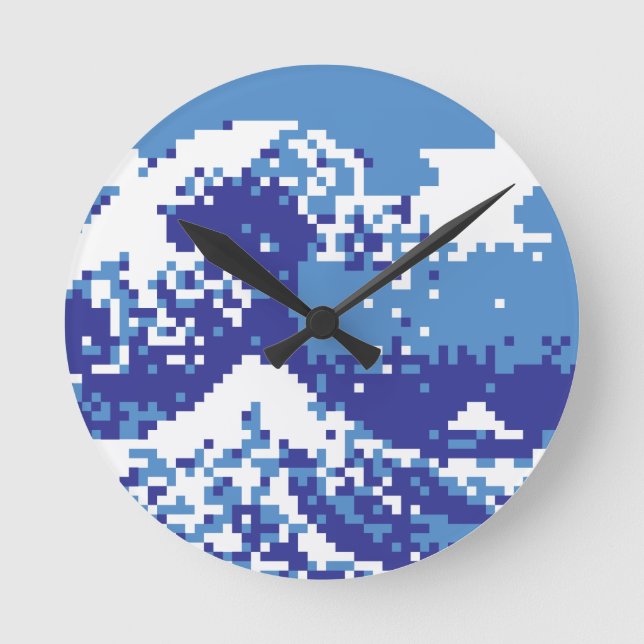 Horloge Ronde Pixel Tsunami Blue 8 Bit Pixel Art (Recto)