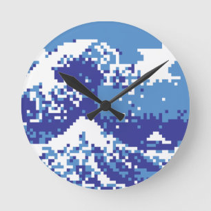 Horloge Ronde Pixel Tsunami Blue 8 Bit Pixel Art