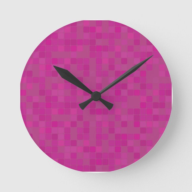 Horloge Ronde Pixels de mosaïque rose Fuchsia  (Recto)
