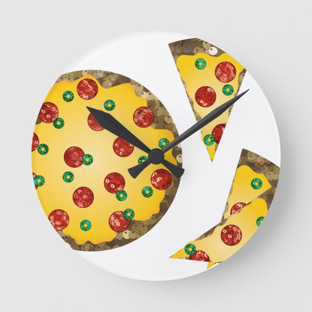 Horloge Ronde pizza à paillettes (Recto)